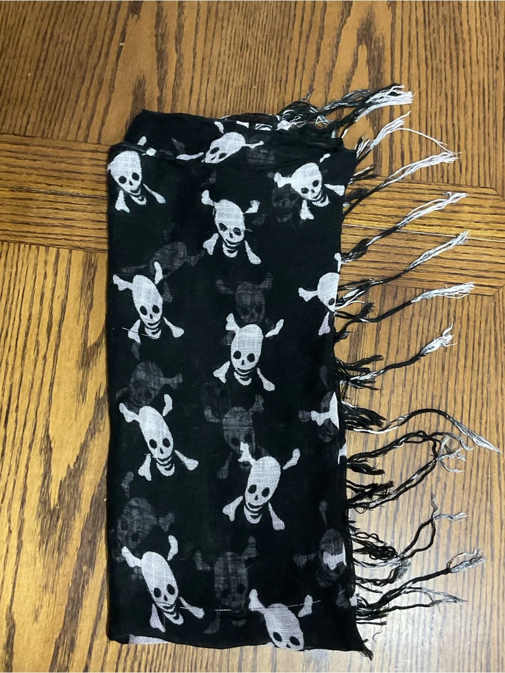 Black Skull Print Fringe Scarf Wrap Halloween